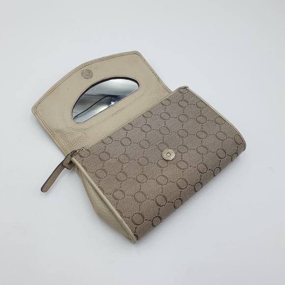 Oroton Cream/Beige Canvas Leather Cosmetic Bag Make Up Case - Picture 12 of 16